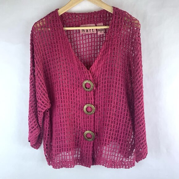 Vintage Keren Hart Womens Open Knit Cardigan Medium Pink Artsy Lagenlook Unique - Picture 1 of 9